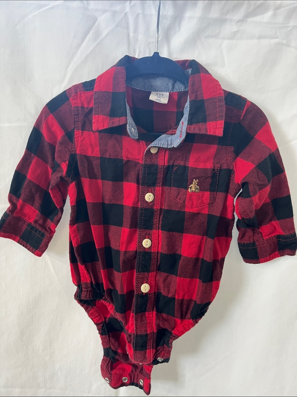 GAP Red & Black Plaid Button-Front Baby Bodysuit